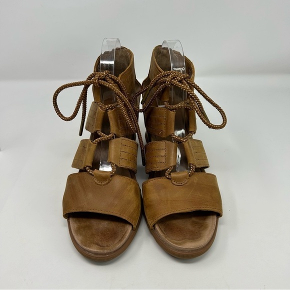 Sorel Joanie II Camel Brown Leather Lace Wedge Sandals Size 10 Summer Comfort - Picture 4 of 15